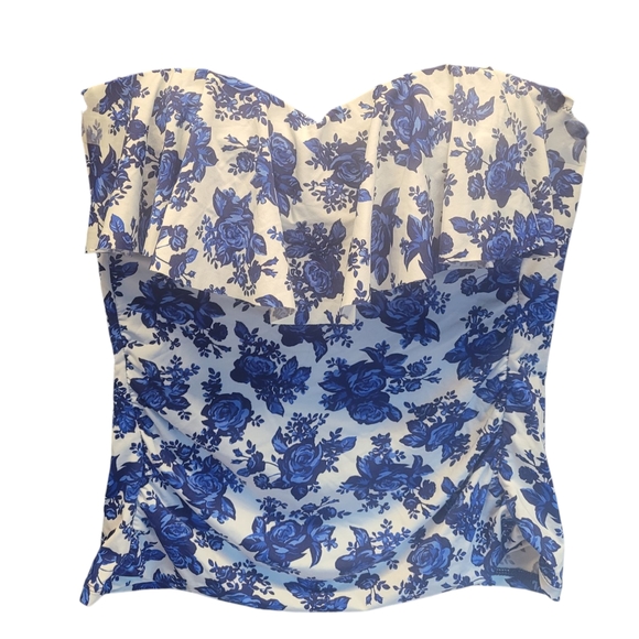 CREMIEUX BLUE AND WHITE FLORAL TANKINI AND BOTTOM SIZE M AND L NWOT - Picture 4 of 6